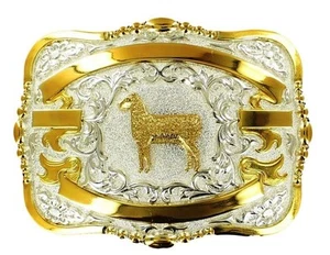 Lightning Ridge Western Belt Buckle Kids Sheep Bead M Silver Gold 385B - Picture 1 of 1