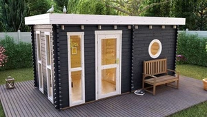 Saunahaus Trontheim 3 Gartensauna Gartenhaus Sauna Außensauna 4,8x2,4 Ofen opt - Bild 1 von 15