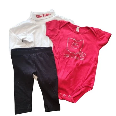 捆绑包 (3) 俄亥俄州七叶树女孩衣服白色衬衫裤子紧身衣裤 12-18 个月 — 第 1/4 张图片