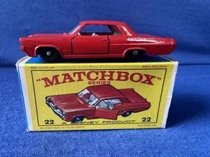 1960s LESNEY MATCHBOX #22 - RED PONTIACE GP SPORTS COUPE - MINTY COND. IN BOX - Picture 1 of 11