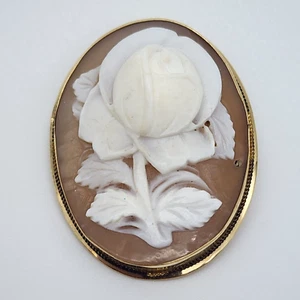 Vintage 14k Gold - Carved Rose Flower Shell Cameo - Brooch Pendant - Picture 1 of 16