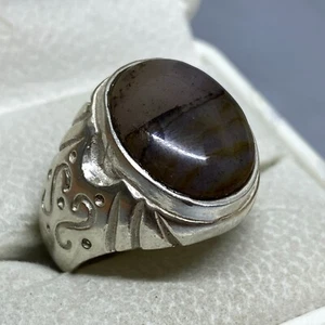 AAA 925 Sterling Silver Men's Ring NaturaI picture yemeni agate aqeeq عقيق مصور - Picture 1 of 6