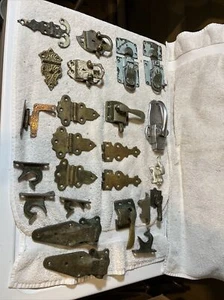 25 Pcs Industrial Salvage Hinges Latches Brass Nickel Mostly Antique Icebox - Picture 1 of 9