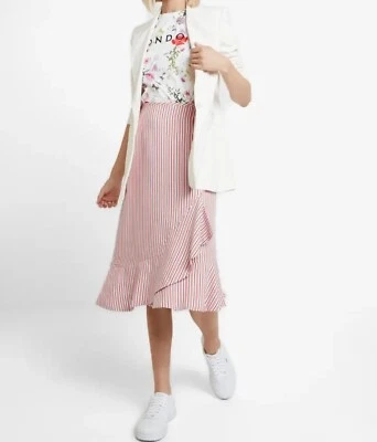 Ted Baker Womens Coryn Layered Striped Skirt Size 0 (00)  Uk 6 Pink Asymmetric - Image 1 of 4