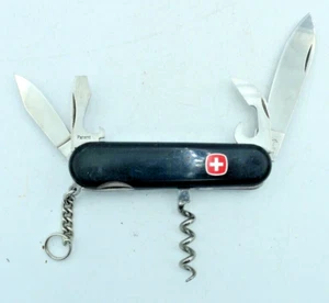 Vintage WENGER Black Swiss Army Pocketknife Can Opener Blade Cork Screw Driver+ - Picture 1 of 3