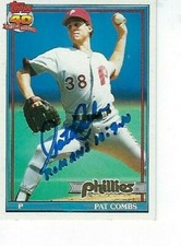 PAT COMBS SIGNED 1991 TOPPS #571 - PHILADELPHIA PHILLIES