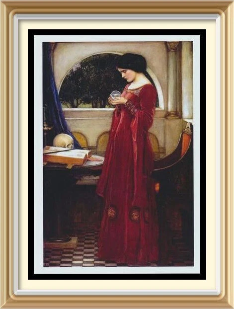 Arte prerrafaelita JOHN WATERHOUSE Retrato Impresión LA BOLA DE CRISTAL Calavera Gótica Foto 1 de 1