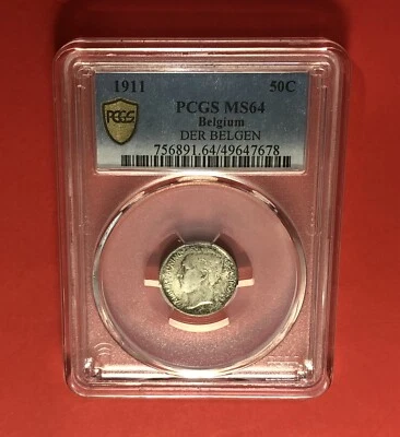1911- BELGIUM(DER ( DER BELGEN)l )-UNCIRCULATED 50C COIN,GRADED BY PCGS MS64 - Image 1 of 4