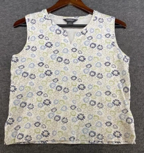 Woolrich Tank Top Women’s Petite M White Floral Tank Top Split V-Neck Stretch - Picture 1 of 8