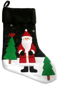 Medias de Navidad ~ SANTA EN LA NOCHE DE PIE EN LA NIEVE ~ 17.5" X 10.5" - Imagen 1 de 1