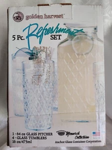 VTG Anchor Hocking Glass Monarch Collection Golden Harvest 5PC Refreshment Set - Picture 1 of 24