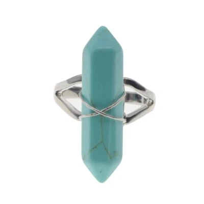 Anillo de plata con pilar hexagonal de doble punta de piedras preciosas naturales 3 piezas joyería facial Foto 1 de 4