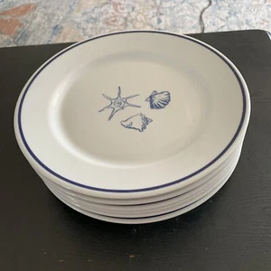 Rosanna Elliot Bay 6 Speiseteller blaue Muscheln auf weiß.. Stranddeko - Bild 1 von 4