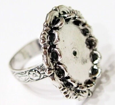 6 of 18x13mm Antique Silver Victorian Deco Angel Wings Adjustable Ring Settings - Image 1 of 4