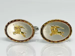 Gemelli Burberry in argento sterling riempiti d'oro 14 carati logo cavaliere ... - Foto 1 di 6