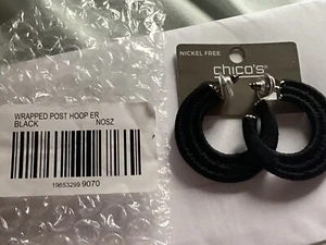 Chico's Chunky Black wrapped Hoop Pierced Earrings 1 1/2" NWT - Picture 1 of 4