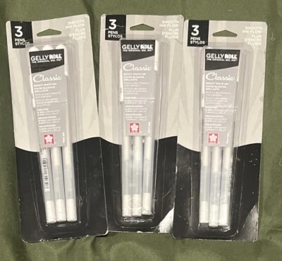 (3) Juego de 3 bolígrafos de gel blancos clásicos SAKURA Gelly Roll 57454 nuevos Foto 1 de 2