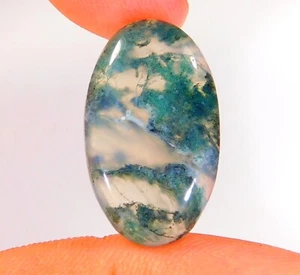 Piedra preciosa suelta cabujón ovalado de ágata musgo verde natural de 15 quilates 25x15x5 mm CG = 0171 - Imagen 1 de 5