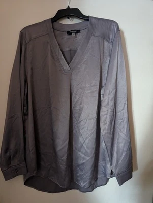 NWT Nine West Womens Size XL Long Sleeve Satin Woven Top Platinum Gray - Image 1 of 4