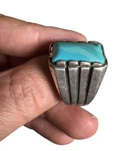 Large Vintage 1970s 70s Navajo Southwestern Sterling Silver Turquoise Ring 11.25 - Picture 1 of 16