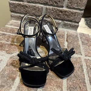 Badgley Mischka Effie Diamante Bow Square Toe Stiletto Sandal in Black 6.5 - Picture 1 of 20