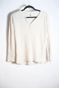 Camisa tejida gofre de gran tamaño con cuello en V marfil manga larga Z Supply para mujer talla XS - Imagen 1 de 11