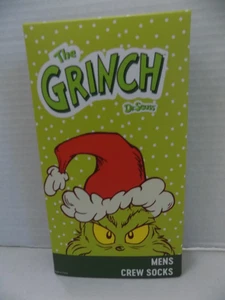 Dr. Seuss The Grinch Mens Crew Socks 2 Pairs Polyester VHS Tray NEW HTF - Picture 1 of 3