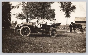 Women and Child in Antique Car Man Horse RPPC Real Photo c1904-1918 Postcard - Picture 1 of 2