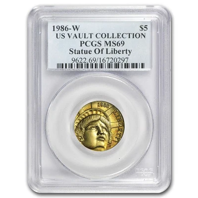 1986-W Oro $5 Commem Estatua de la Libertad MS-69 PCGS Foto 1 de 3