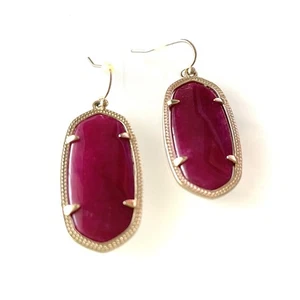Kendra Scott Elle Gold Tone Maroon Jade,Dangle Earrings, Very Good Condition - Picture 1 of 2
