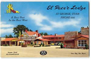 EL PACE 'O LODGE St. George, Utah Roadside 1950s Chrome Vintage Postcard - Bild 1 von 2