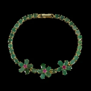 Valentine 925 Silver Bracelet Oval Emerald 6x4mm Ruby Gemstone Jewelry 7.5 Inch - Picture 1 of 13