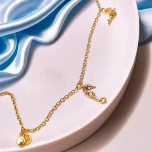 Gold Beach Charm Necklace, Unique Sea Charms Design, Stylish Gold Jewellery - Picture 1 of 4