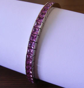TENNIS BRACELET 18ct SOLID W GOLD+NATURAL PINK CEYLON SAPPHIRES 17.55cts!! +CERT - Picture 1 of 6