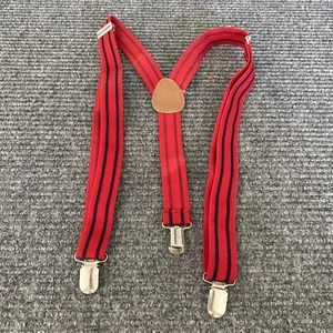 Makers Mark Suspenders Boys Youth Red Navy Striped Silver Buckle Stretch - Picture 1 of 4