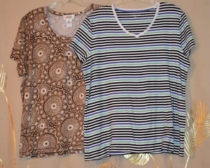 2 CROFT & BARROW BLUE & GREEN TEE & TALBOTS BROWN PULLOVER - WOMEN'S XL - Picture 1 of 8