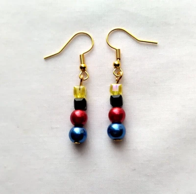 Pittsburgh Steelers NFL Dangle Gold Tone Hook Earrings Czech Glass Bead Artisan - Image 1 of 3