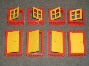 LEGO 8 Large Windows and Doors with frames and Shutters - Yellow and Red - Picture 1 of 1