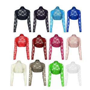 Ladies Lace Cropped Long Sleeve Bolero Shrug Open Front Cardigans 8-22 - Picture 1 of 11