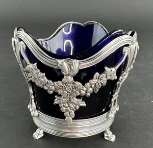 Pre Revolution French 1st Standard 950 Silver Openwork Bowl Basket Cobalt Liner - Picture 1 of 8