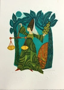 Mid Century Modern Unframed Libra Zodiac Judith Bledsoe Hand Signed Lithograph - Picture 1 of 3