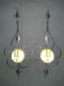 Set Of 2 Wall Sconces Black With Gold Plated - Picture 1 of 3