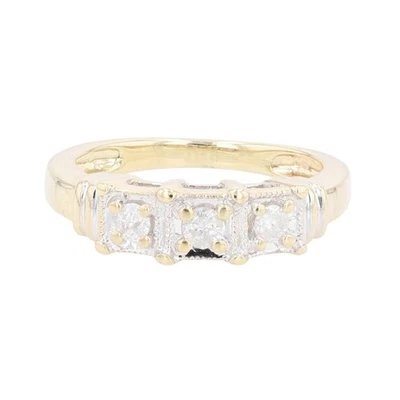 .19ctw Round Diamond Three-Stone Engagement Ring 10k Multi-Tone Gold Size 4.5 - Image 1 of 4