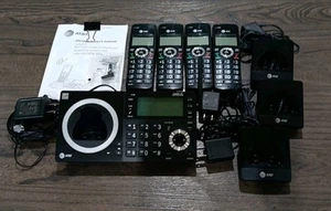 AT&T Black Cordless Landline Set Of 4 Phones & 4 Corded Bases - Free Shipping - Zdjęcie 1 z 11