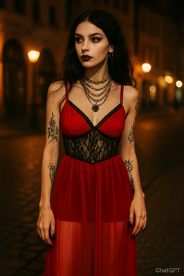 De Colección Vestido Babydoll Capricho de Medianoche Rojo Vestido de Noche Encaje Maxi Med Foto 1 de 4