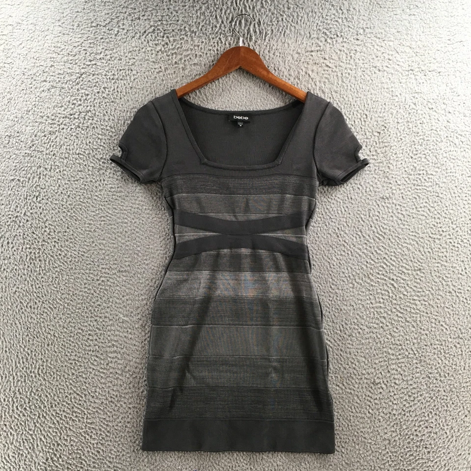 Vestido Bebe Bodycon Para Mujer M Gris Rayas Tejido Manga Corta Cuello Cuadrado Informal Foto 1 de 4