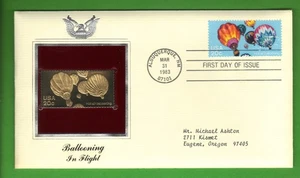 US First Day Cover 20c Stamp with 22k Gold Replica Scott #2033 Ballooning - Picture 1 of 3