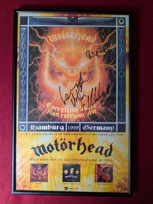 Póster Motorhead firmado por Lemmy Phil Mikkey Dee C.O.A enmarcado todo más fuerte Foto 1 de 4