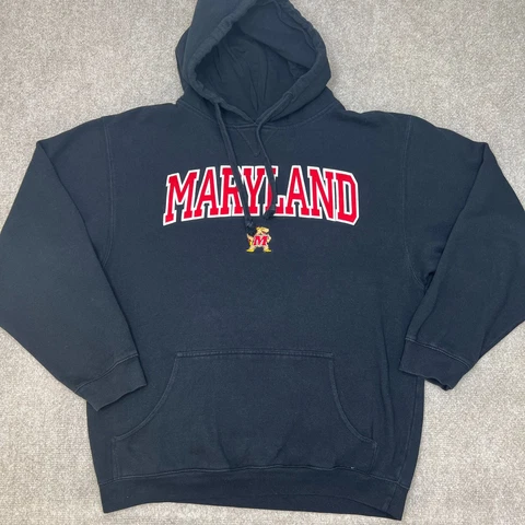 Maryland Terrapins Hoodie Mens Medium Pullover Sweatshirt Black Stitched Terps Cover