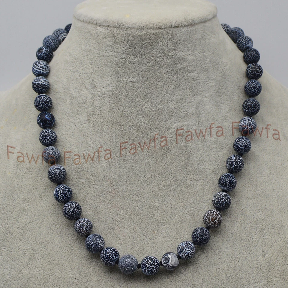 Collar de cuentas gemas redondas ágata venas de fuego de ensueño mate negro de 6/8/10 mm 16-36"" Foto 1 de 3